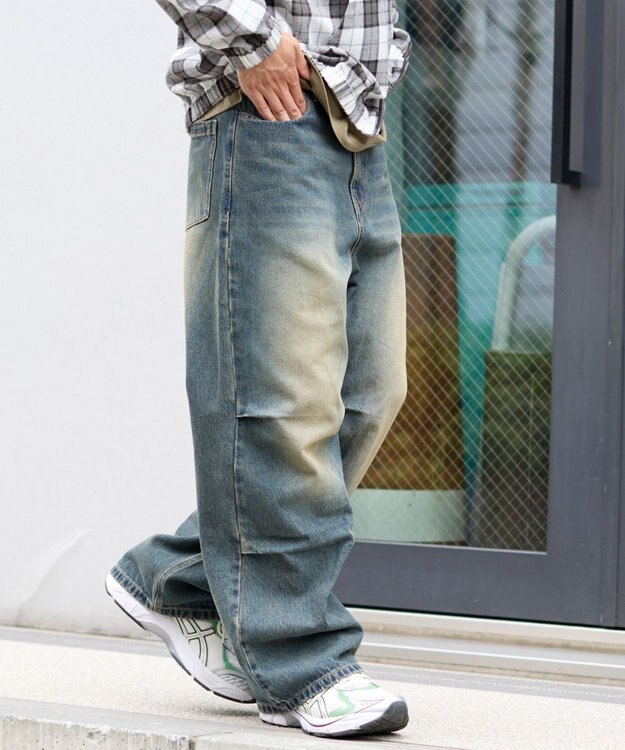 WEGO 【S～Lサイズ展開/ウエスト調整可】パラシュートデニムパンツ デニム中濃加工色