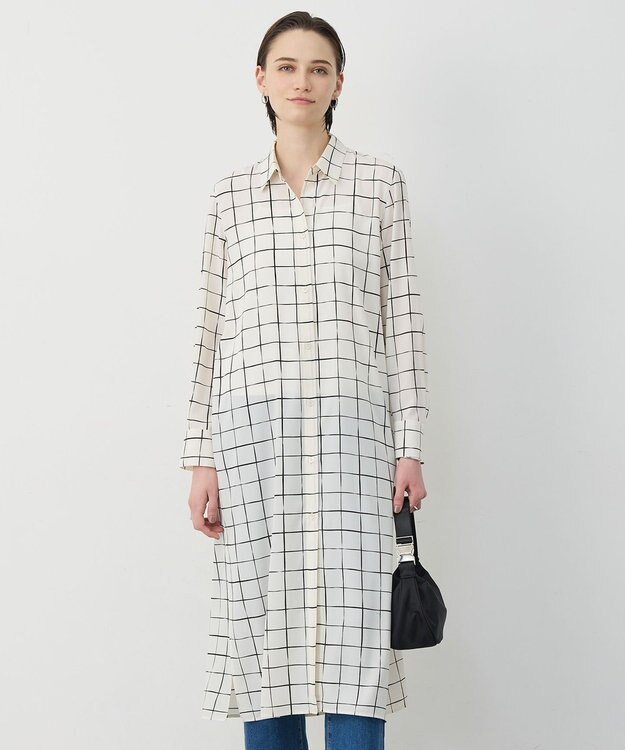 ICB L 【30th ANNIVERSARY】 ウィンドウペンプリント シャツワンピース アイボリー×ブラック