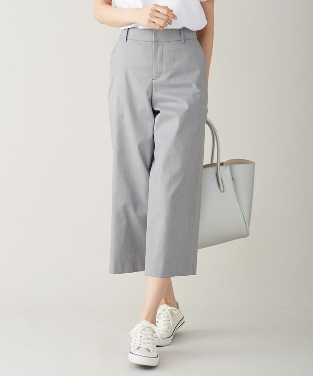 J.PRESS LADIES 【シワになりにくい】コットンフィッティーシャーク ワイドパンツ ライトグレー系
