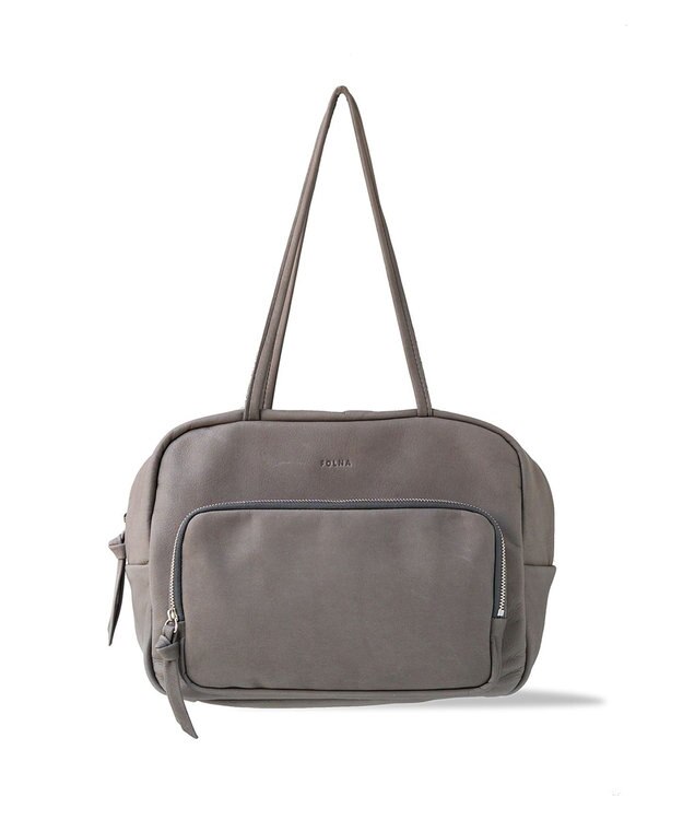 FOLNA RD ソフトレザーフロントポケットボストンバッグ グレー