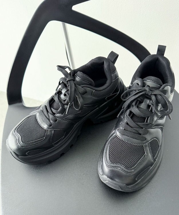 WEGO PUメッシュヒールダッドスニーカー ブラック