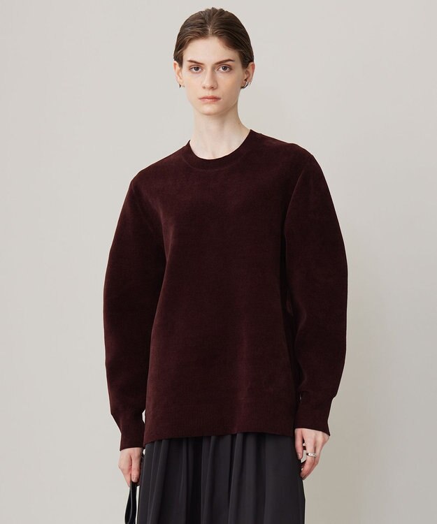 ICB L 【洗える】コットンシェニール コクーンスリーブニット バーガンディ系