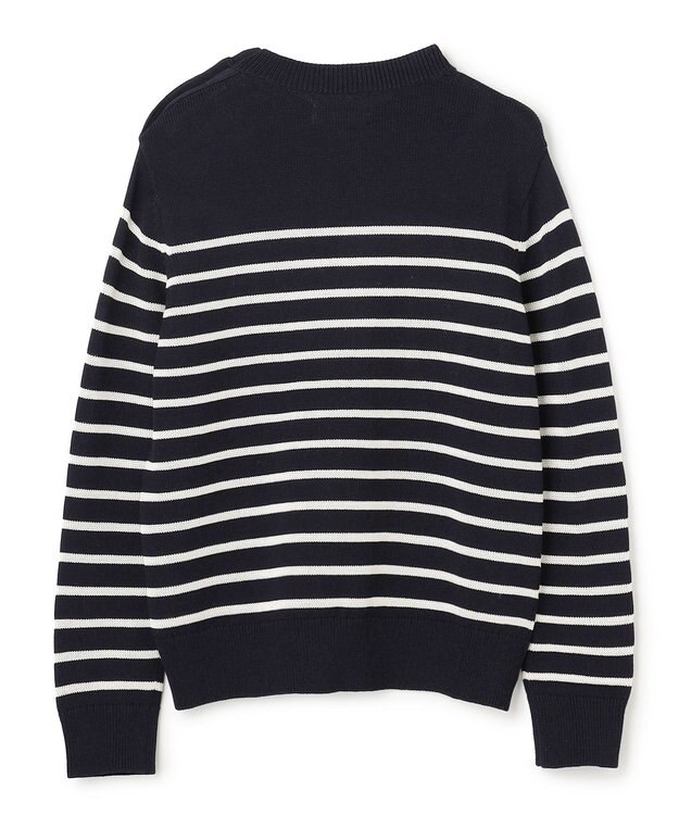 BEIGE， HELIODOR / レーヨンボーダーマリンボタンニット Navy × Ecru