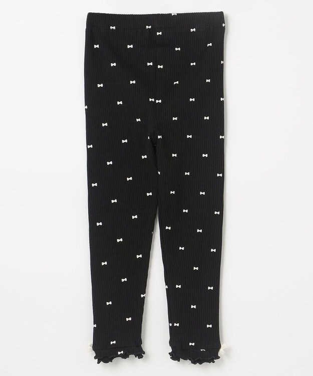 ANY KIDS 総柄テレコ レギンス ブラック×リボン