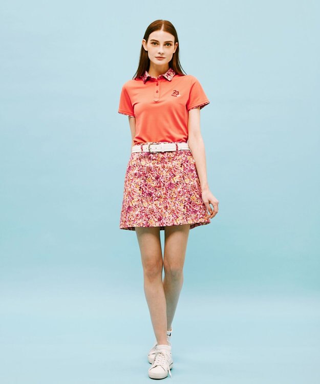 23区GOLF 【WOMEN】無地×プランティカプリント 半そでポロシャツ ピンク系