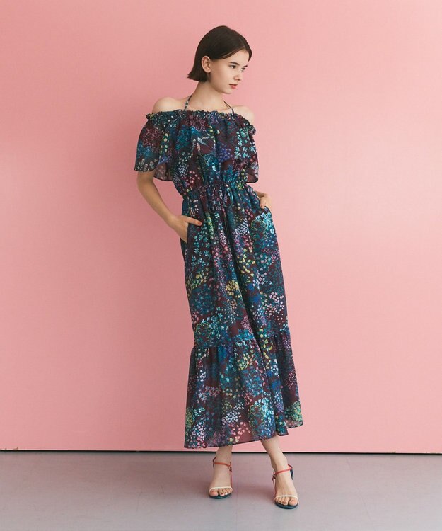 GRACE CONTINENTAL ボタニカルプリントワンピース ブラウン