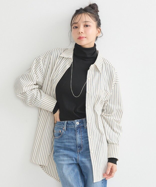 earth music&ecology サッカーストライプシャツ Navy