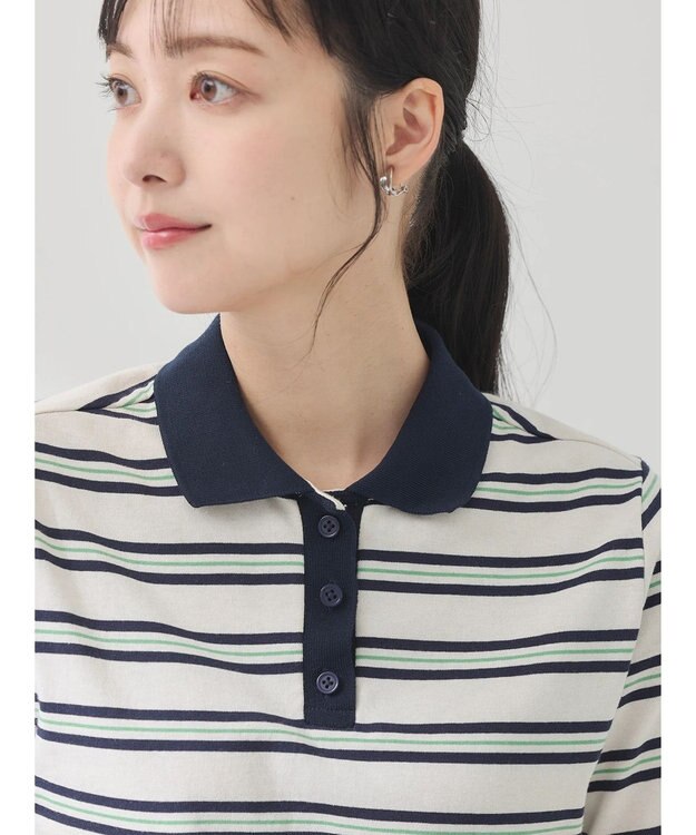 earth music&ecology 襟付きボーダープルオーバー Off White