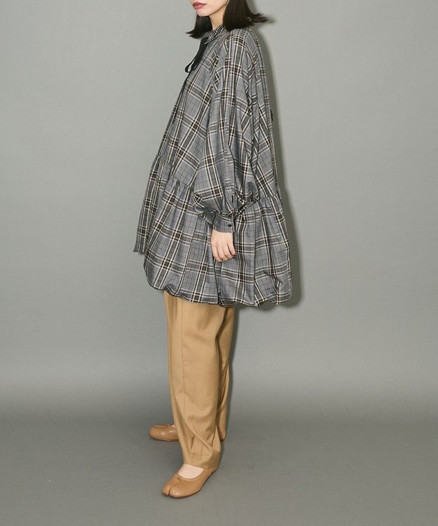 Green Parks ボウタイリボン付裾バルーンシャツワンピース Gray