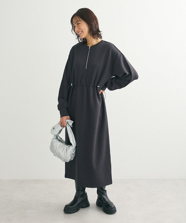 Green Parks ハーフＺＩＰトラックワンピース Charcoal Gray