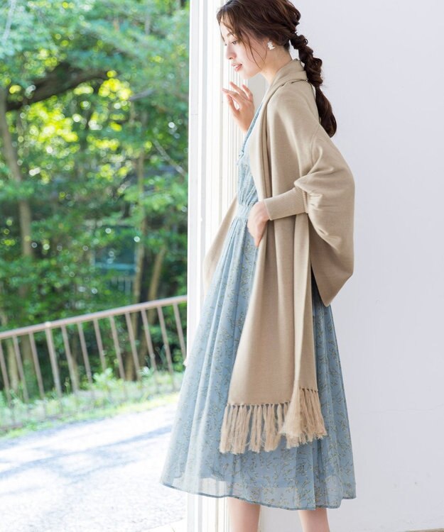 Tiaclasse 【洗える】ストール風カーディガン グレージュ