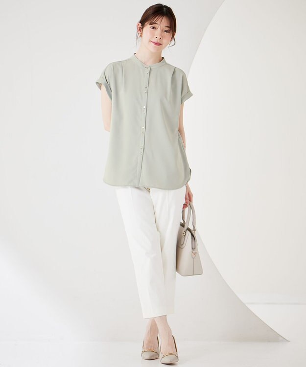 ANY SIS 【洗える】ダブルボタンフレンチスリーブ ブラウス ミント