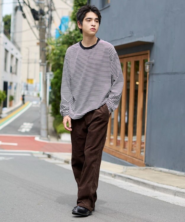 WEGO 【ユニセックス着用ITEM/ウエストゴム/SMLサイズ展開】コーデュロイイージーストレートパンツ ダークブラウン