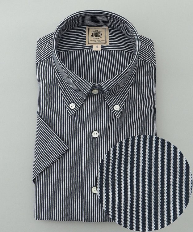 J.PRESS MEN 【夏に嬉しい高機能】カノコインレイ マイクロストライプパッチポケット シャツ/B.D. ネイビー系1