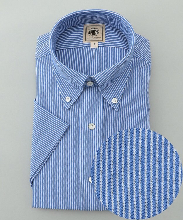 J.PRESS MEN 【夏に嬉しい高機能】カノコインレイ マイクロストライプパッチポケット シャツ/B.D. ブルー系1