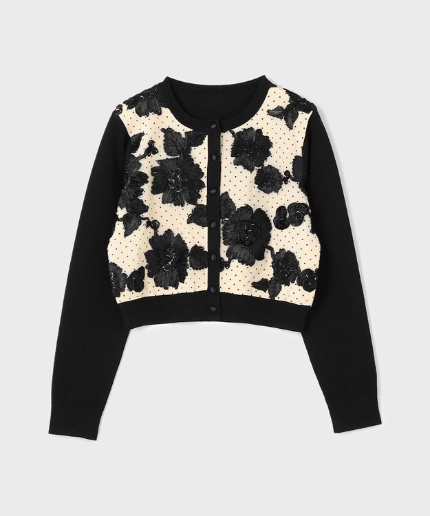 GRACE CONTINENTAL サテンコードニットカーディガン バイカラー