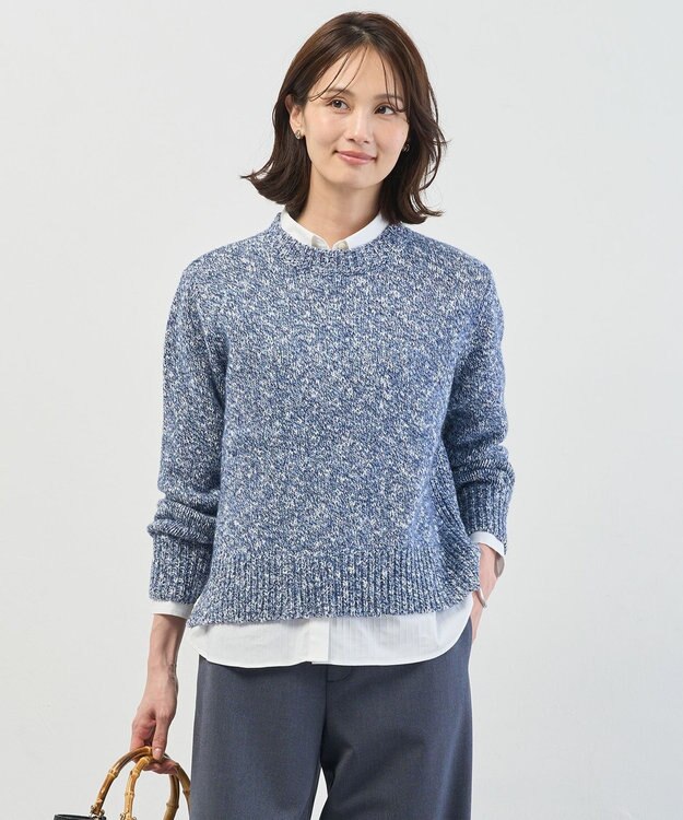 J.PRESS LADIES Color Yarn クルーネック ニット ネイビー系