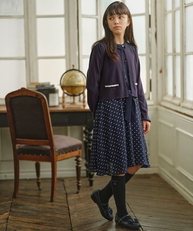 組曲 KIDS 【150-160cm】ラウンドカラー ニットジャケット ネイビー系