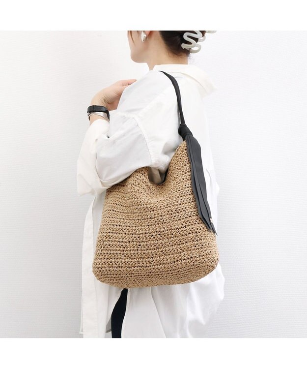 UNBILLION カシュカシュ cachecache / 下がりグログラン地柄編みトート カゴバッグ ブラック