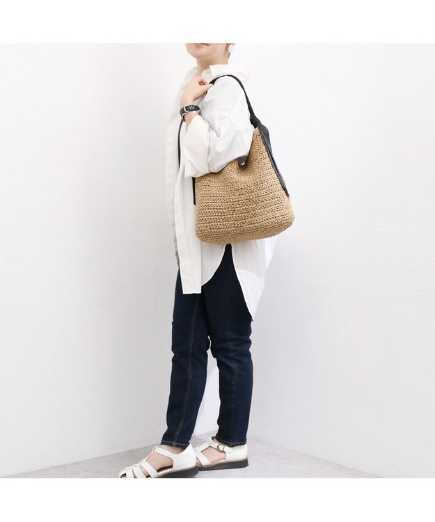 UNBILLION カシュカシュ cachecache / 下がりグログラン地柄編みトート カゴバッグ ブラック