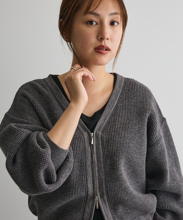 CRAFT STANDARD BOUTIQUE ワッフルニットジップカーディガン Gray