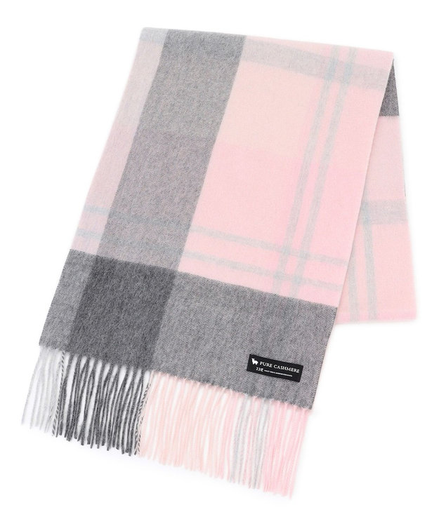 23区 カシミヤ チェック マフラー ピンク系