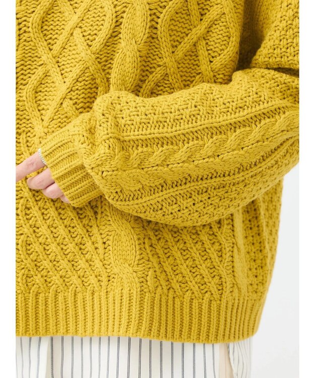 earth music&ecology ウォッシャブルケーブルプルオーバー Mustard