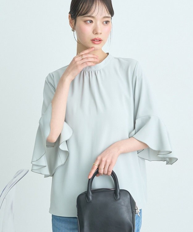 earth music&ecology フリル７分袖ブラウス Mint