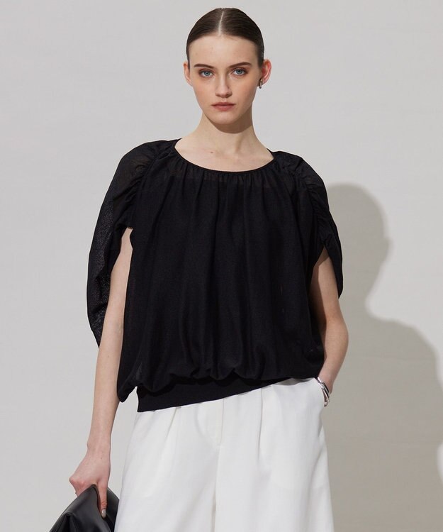 ICB L 【洗える】アセテートペーパーハイゲージ プルオーバーニット ブラック系