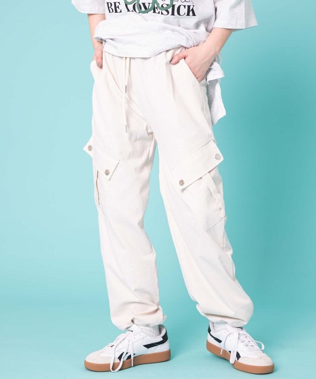 WEGO 【ウエストゴム】ビッグポケットカーゴパンツ オフホワイト
