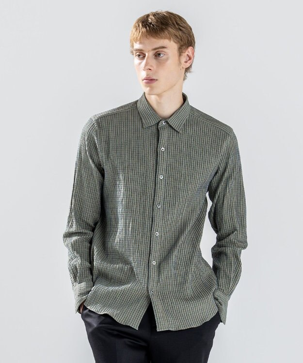 JOSEPH HOMME 新素材【ドライタッチ/ストレッチ】ドライコットンドビー　レギュラーカラーシャツ ダークグリーン系