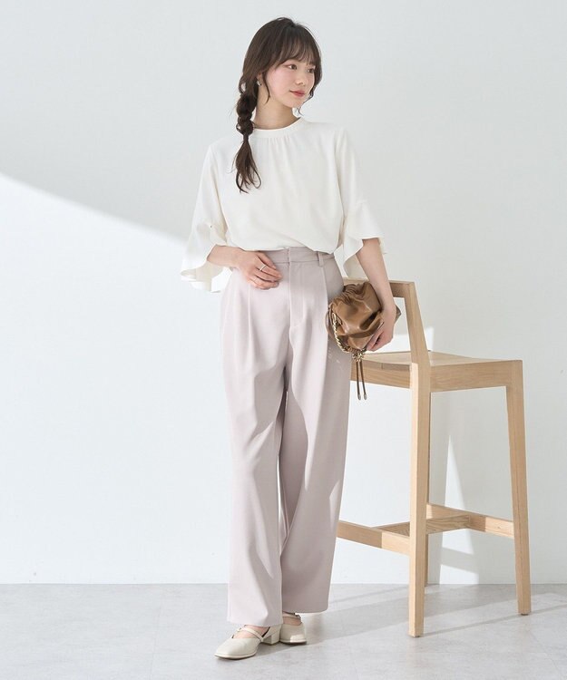 earth music&ecology フリル７分袖ブラウス Off White