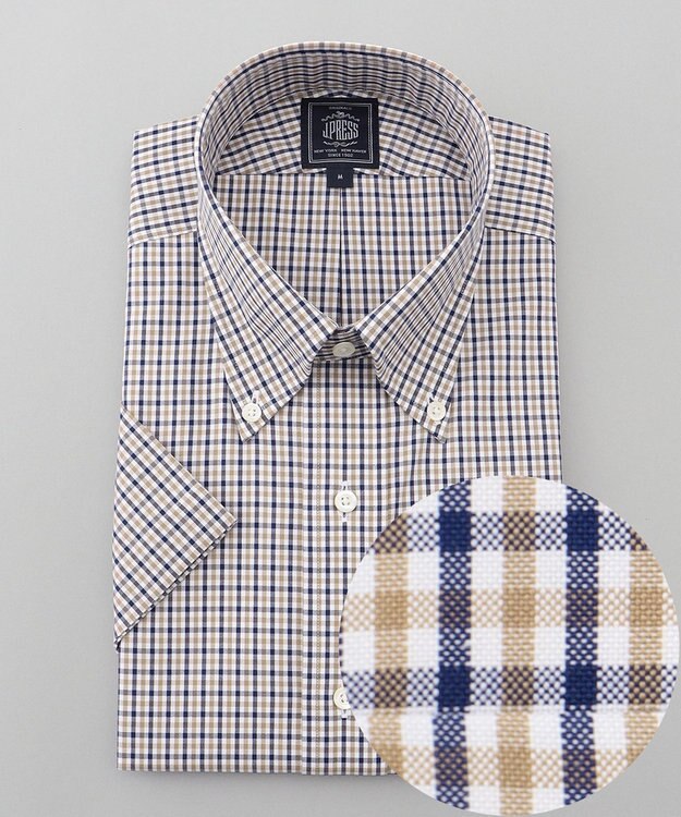 J.PRESS MEN 【PREMIUM PLEATS / 形態安定】ピンオックス カラーミックスギンガム / B.D. ベージュ系3