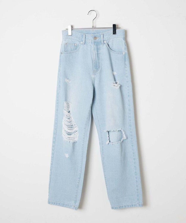 WEGO ヘビークラッシュローライズパンツ デニム淡色