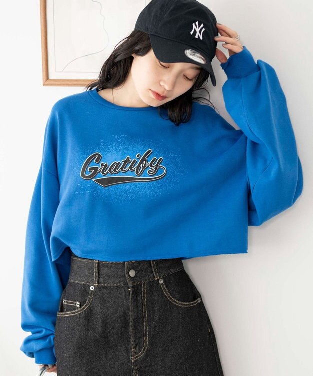 WEGO ヴィンテージライクショートスウェット ブルー