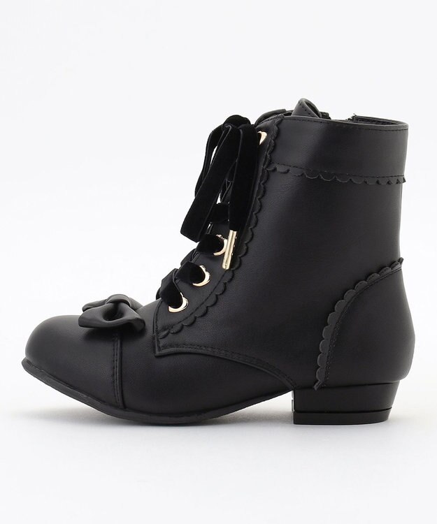 ANY KIDS リボン付き編み上げブーツ ブラック