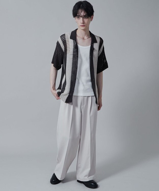 WEGO マルチストライプニットシャツ（S） ダークグレー