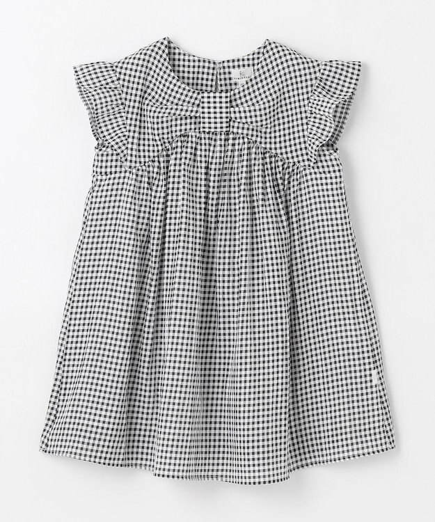 組曲 KIDS 【110-140㎝】ギンガムサッカー ワンピース モノトーン