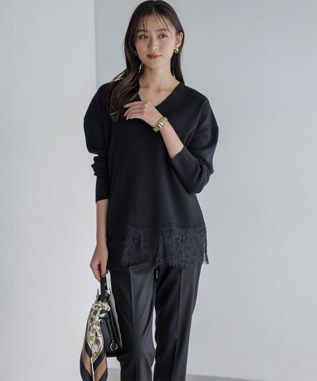 組曲 S レースモチーフニットプルオーバー ブラック系