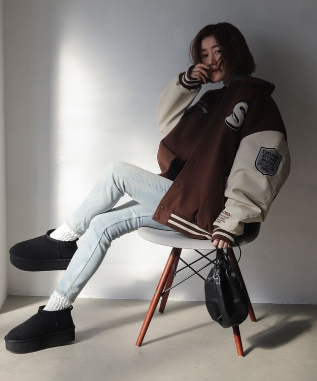 WEGO 【25年秋冬新作/あったかブーツ】厚底ムートンタッチブーツ ブラック