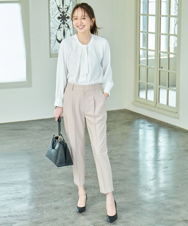 ANY L 【洗濯機可/ストレッチ/ウエストゴム/セットアップ可】イージーケアテーパードパンツ ベージュ