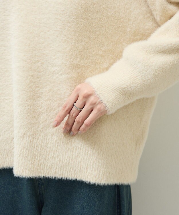 Green Parks シャギークルーネックニットプルオーバー Ecru