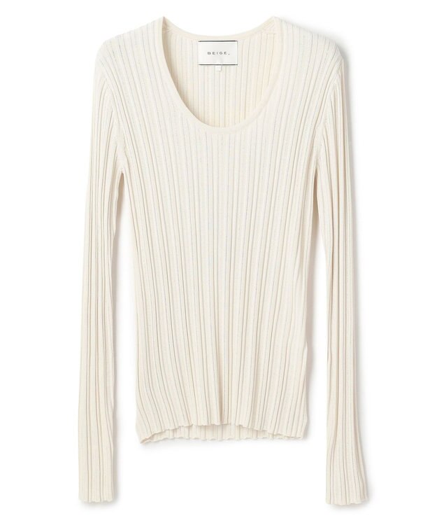 BEIGE， LABRADO / ランダムリブ Uネックニット Ecru