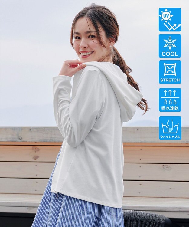 Tiaclasse L 【UVケア・接触冷感】“やみつき”ショートパーカー オフホワイト