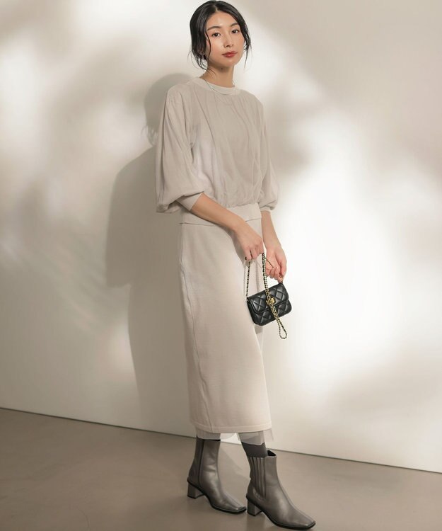 組曲 S 【WEB限定】チュールニット×リバーシブルスカート セット ライトグレー系