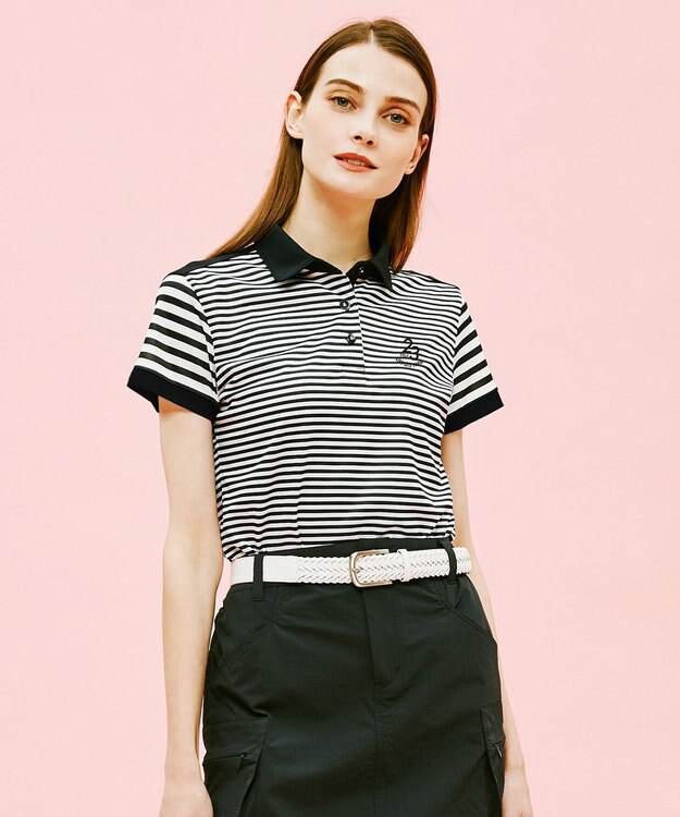 23区GOLF 【WOMEN】【吸水速乾】カノコ ボーダー半そで ポロシャツ ネイビー系1