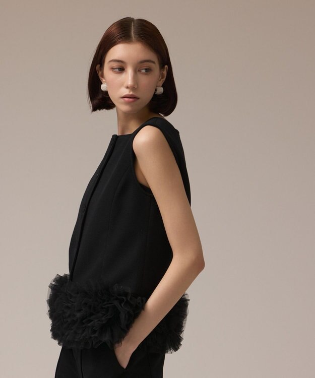 GRACE CONTINENTAL チュールヘムカットトップ ブラック