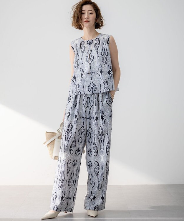 23区 L 【洗える】Ratti ドローイング ペイズリー プリント ブラウス ブラックプリント