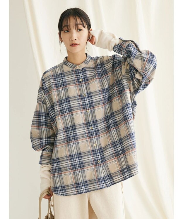 CRAFT STANDARD BOUTIQUE チェックバンドカラーサークルブラウス Beige