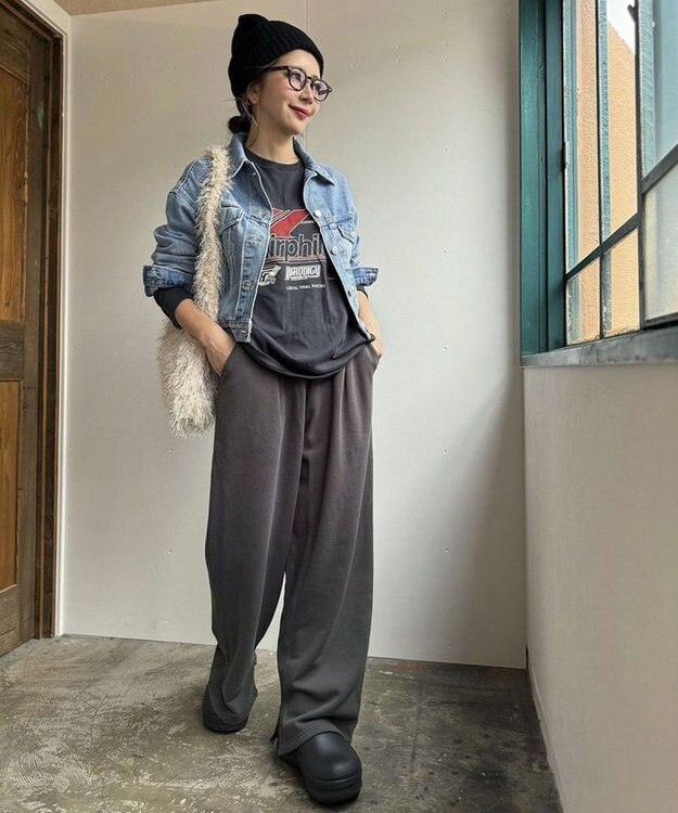 Green Parks タック入り裏起毛スウェットパンツ Charcoal Gray